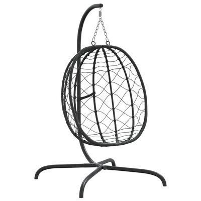 vidaXL Cadeira forma ovo suspensa vime PE/aço c/ almofadão branco nata