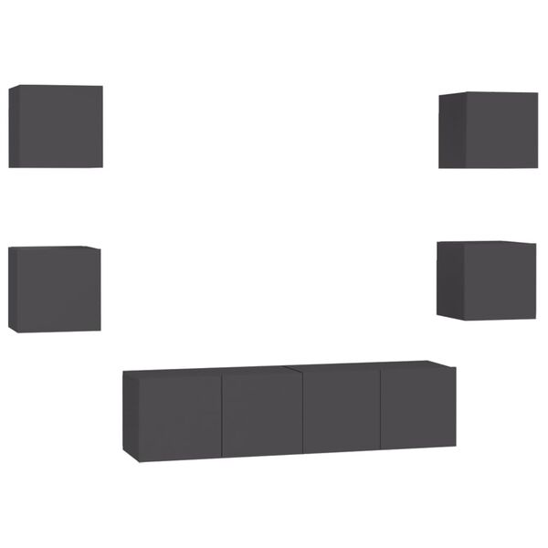 vidaXL 6 pcs conjunto de m&oacute;veis de TV contraplacado cinzento