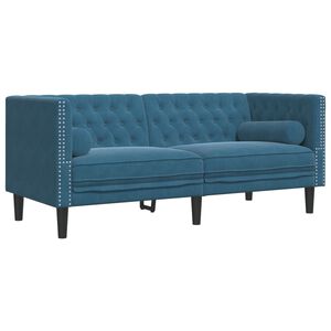 vidaXL Sof&aacute; chesterfield com rolos 2 lugares veludo azul