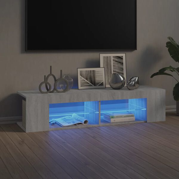 vidaXL Móvel de TV com luzes LED 135x39x30 cm cinzento sonoma