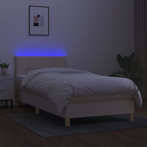 vidaXL Cama box spring c/ colch&atilde;o e LED 90x200 cm tecido cor creme