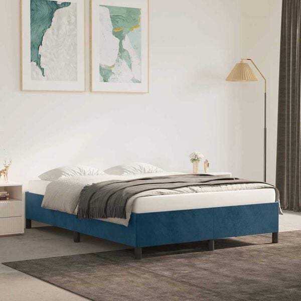 vidaXL Estrutura de cama sem colch&atilde;o 140x200 cm veludo azul-escuro