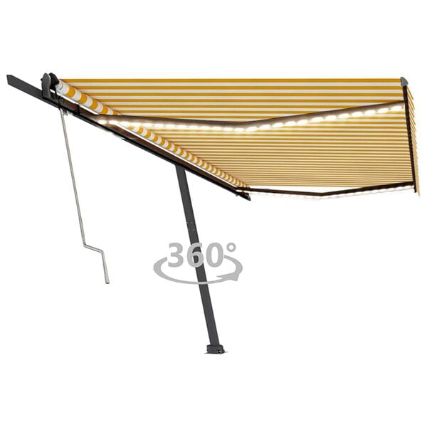 vidaXL Toldo autom. LED e sensor de vento 500x350 cm amarelo/branco