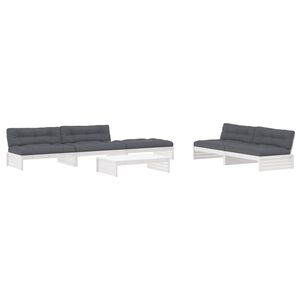 vidaXL 6pcs conjunto lounge jardim c/ almofad&otilde;es madeira maci&ccedil;a branco
