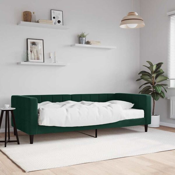 vidaXL Sof&aacute;-cama com colch&atilde;o 90x200 cm veludo verde-escuro