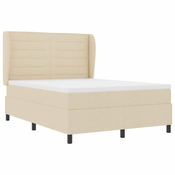 vidaXL Cama Box com colch&atilde;o com cabeceira Creme 140 x 200 cm tecido