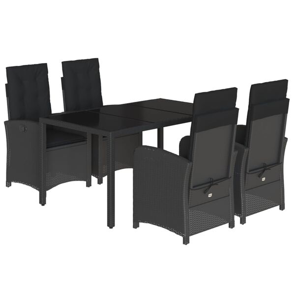 vidaXL 5 pcs conjunto de jantar p/ jardim c/ almofad&otilde;es vime PE preto
