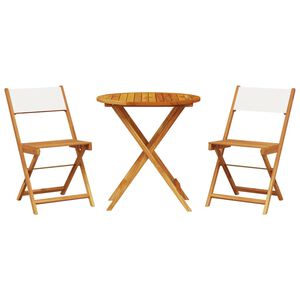vidaXL 3 pcs conjunto de bistr&ocirc; tecido e madeira maci&ccedil;a branco nata