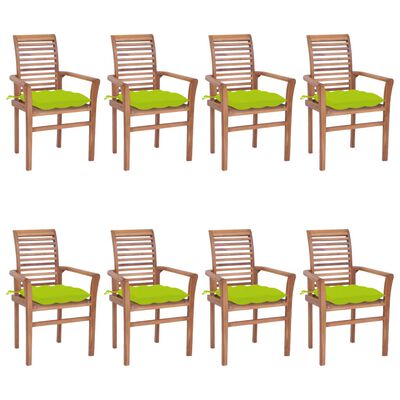 vidaXL Cadeiras jantar 8 pcs c/ almofadões verde brilhante teca maciça