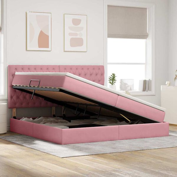 vidaXL Cama com arruma&ccedil;&atilde;o e colch&atilde;o Rosa 200 x 200 cm Veludo