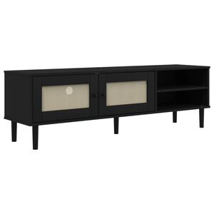 vidaXL M&oacute;vel de TV SENJA aspeto vime 158x40x49 cm pinho maci&ccedil;o preto