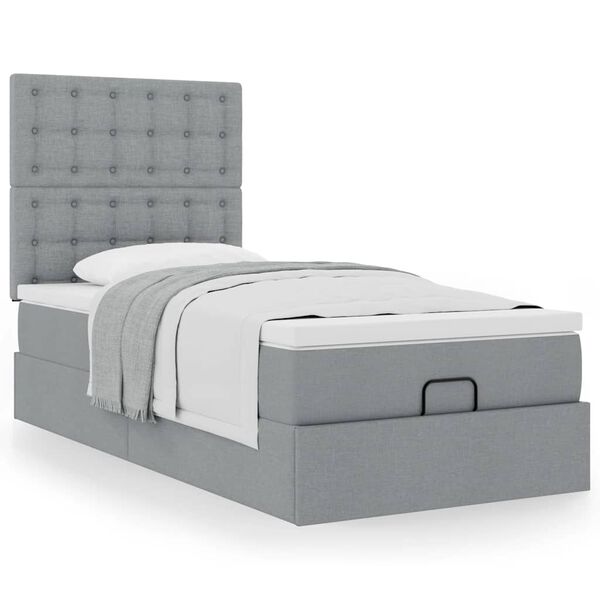 vidaXL Cama otomana com colch&atilde;o 90x200 cm tecido cinzento claro