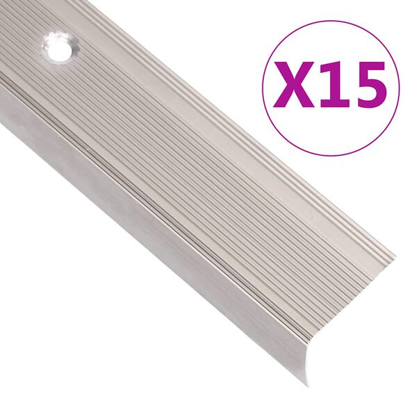 vidaXL Perfil p/ escada em forma de L 15 pcs alum&iacute;nio 90 cm champanhe