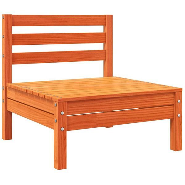 vidaXL Sofá jardim s/ braços c/ almofadões pinho maciço castanho cera