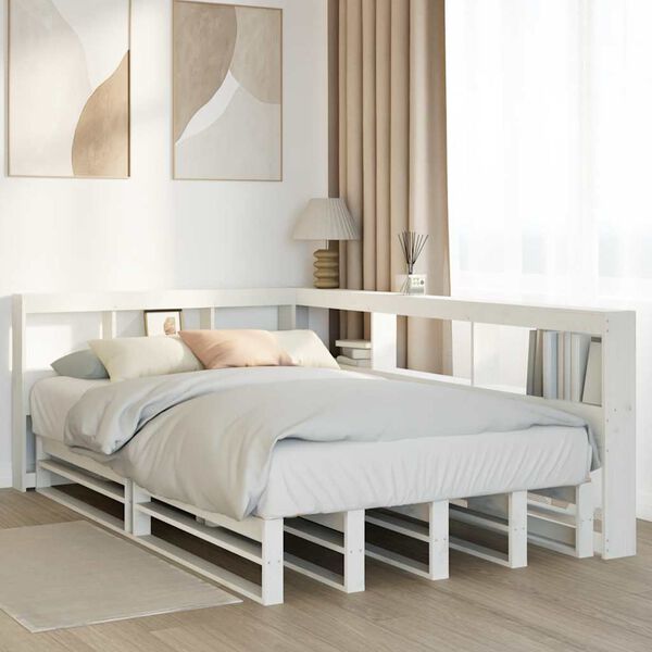 vidaXL Cama com estante sem colchão 120x200 cm pinho maciço branco