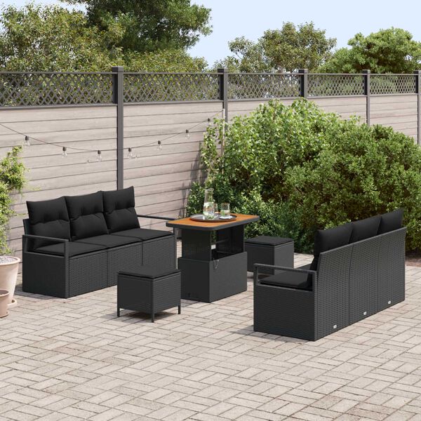 vidaXL Conjunto de Sof&aacute; de Jardim 9 pcs Preto Rattan Sint&eacute;tico
