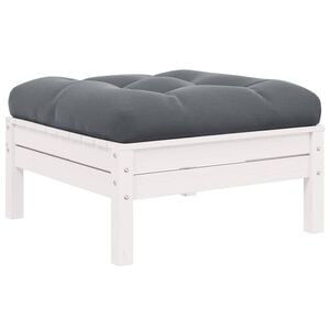 vidaXL Apoio p&eacute;s p/ jardim com almofad&atilde;o antracite pinho maci&ccedil;o branco