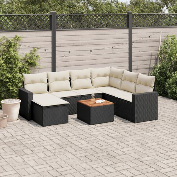 vidaXL 8 pcs conjunto sof&aacute;s de jardim com almofad&otilde;es vime PE preto