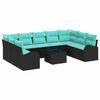 vidaXL Conjunto de Sof&aacute; de Jardim 10 unid. Preto e Turquesa vime PE