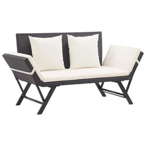 vidaXL Banco de jardim com almofad&otilde;es 176 cm vime PE preto