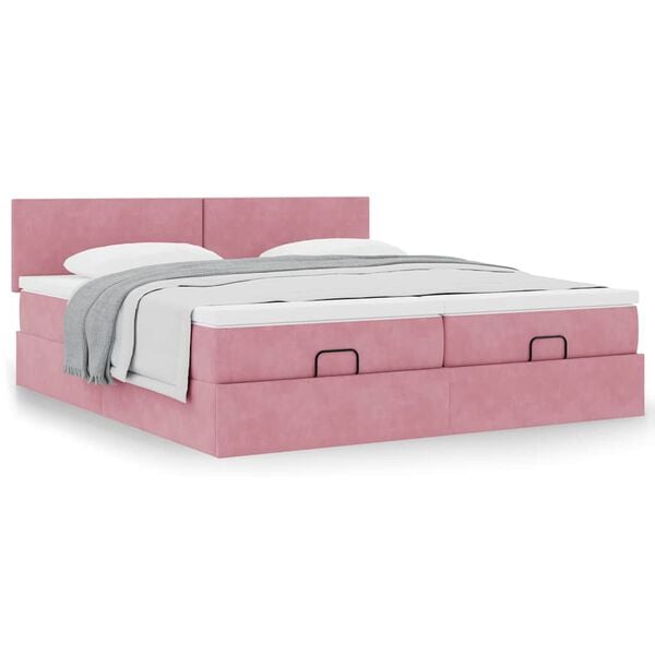 moldura de cama otomana vidaXL com colch&atilde;o rosa 200x200cm Veludo