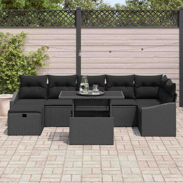 vidaXL Conjunto de Sof&aacute; de Jardim 8 pcs Preto vime PE
