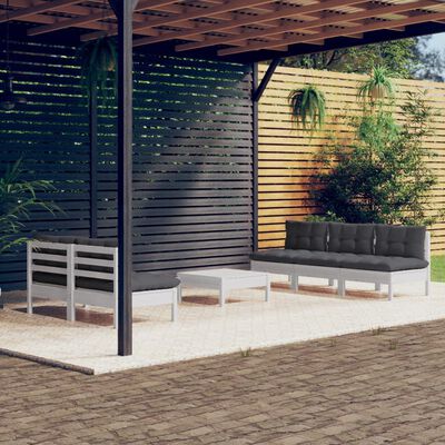 vidaXL 6 pcs conj. lounge de jardim com almofadões antracite pinho