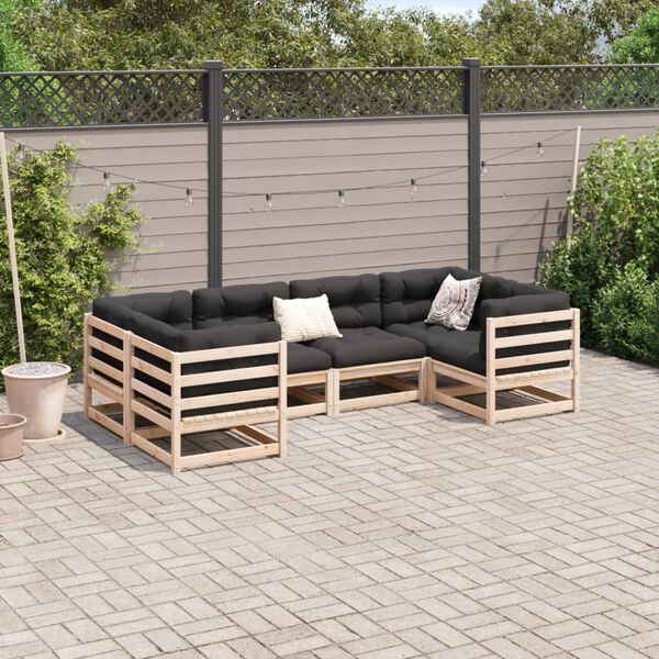vidaXL 6 pcs conjunto sofás de jardim madeira de pinho maciça