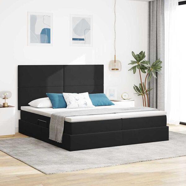 vidaXL Cama com Armazenamento com colch&atilde;o Preto 180 x 200 cm Veludo