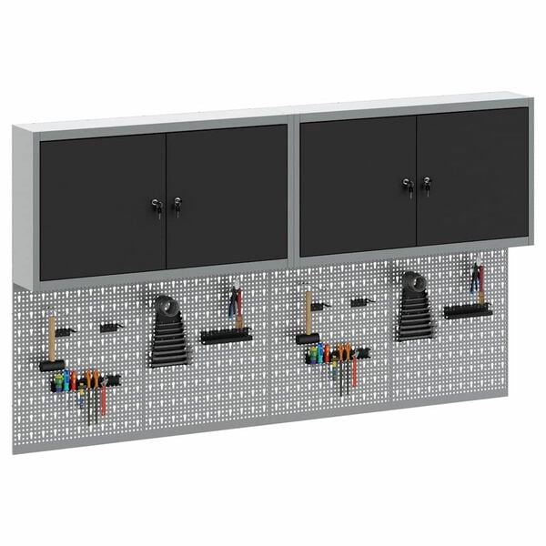 vidaXL Conjunto de Armário de Ferramentas e Pegboard 6 pcs Preto