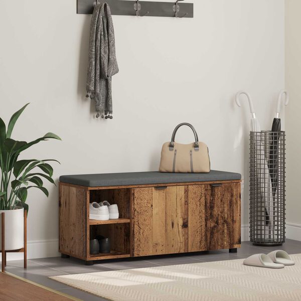 vidaXL Banco de Hall com almofada Madeira antiga 100 x 38 x 46 cm