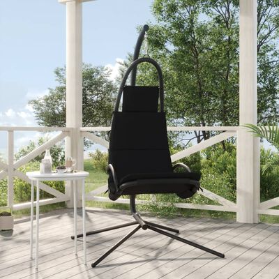vidaXL Cadeira baloiço p/ jardim c/ almofadões tecido Oxford/aço preto