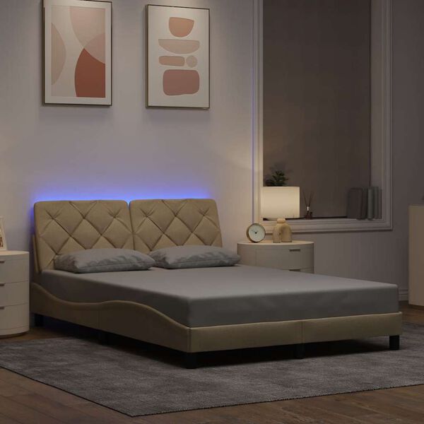 vidaXL Estrutura de cama com LED sem colch&atilde;o 140x190 cm tecido creme