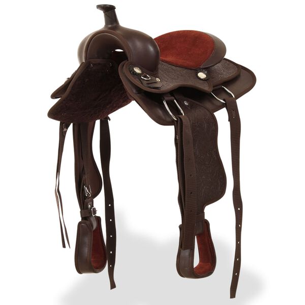 vidaXL Sela western, cabresto e peitoral em couro genu&iacute;no 13" castanho