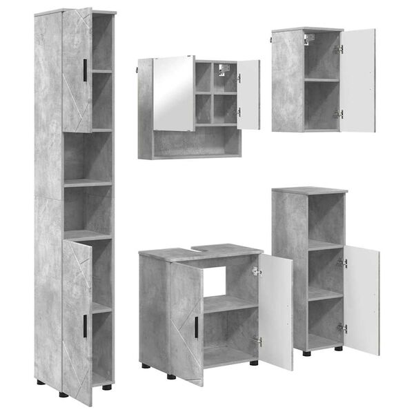 vidaXL Conjunto de M&oacute;veis para Banheiro com porta 5 pcs Cinzento