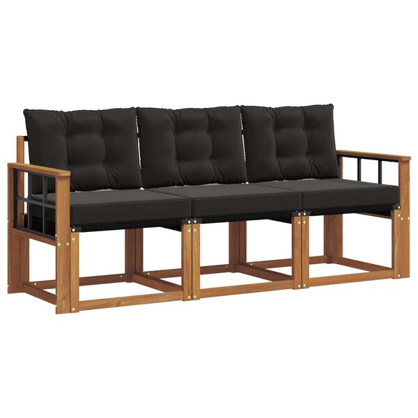 vidaXL Conjunto de Sof&aacute;s para Exterior 3 pcs Natural e Preto