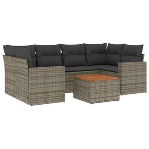 vidaXL 7 pcs conjunto sof&aacute;s p/ jardim c/ almofad&otilde;es vime PE cinzento