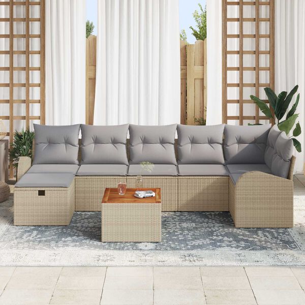 vidaXL Conjunto de Sof&aacute; de Jardim 8 pcs Bege Rattan Sint&eacute;tico