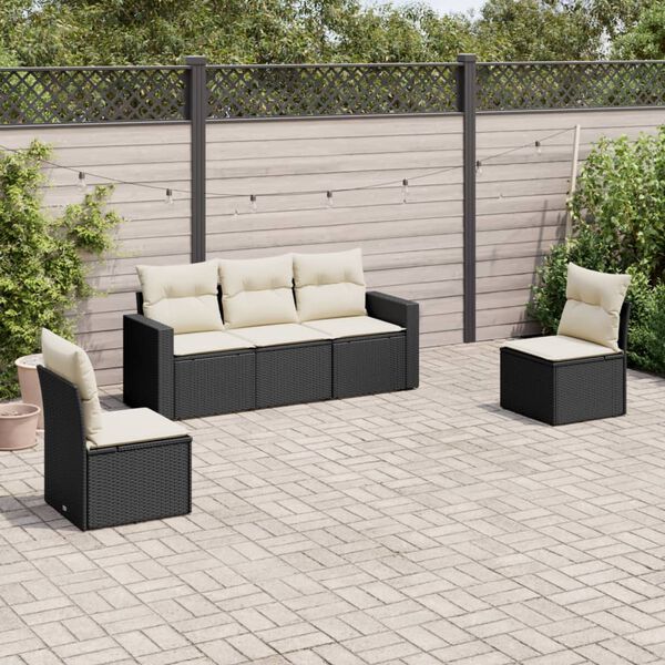 vidaXL 5 pcs conjunto sof&aacute;s de jardim com almofad&otilde;es vime PE preto