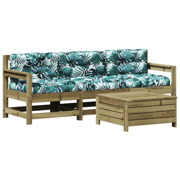 vidaXL 4 pcs conjunto lounge de jardim c/ almofad&otilde;es pinho impregnado