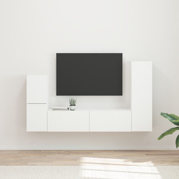 vidaXL Conjunto de m&oacute;vel de TV 4 pcs Branco Madeira processada