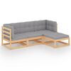 vidaXL 4 pcs conjunto lounge de jardim c/ almofad&otilde;es pinho maci&ccedil;o