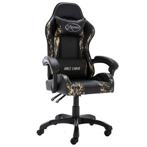vidaXL Cadeira estilo corrida couro artificial preto e camuflado