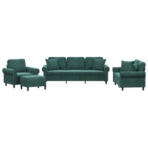 vidaXL 4 pcs conjunto de sof&aacute;s com almofadas veludo verde-escuro