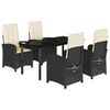 vidaXL 5 pcs conjunto de jantar p/ jardim c/ almofad&otilde;es vime PE preto