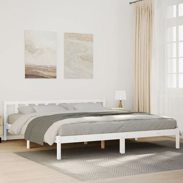 vidaXL Cama extra longa sem colch&atilde;o 180x220 cm pinho maci&ccedil;o branco