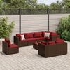 vidaXL 9 pcs conjunto lounge de jardim c/ almofad&otilde;es vime PE castanho