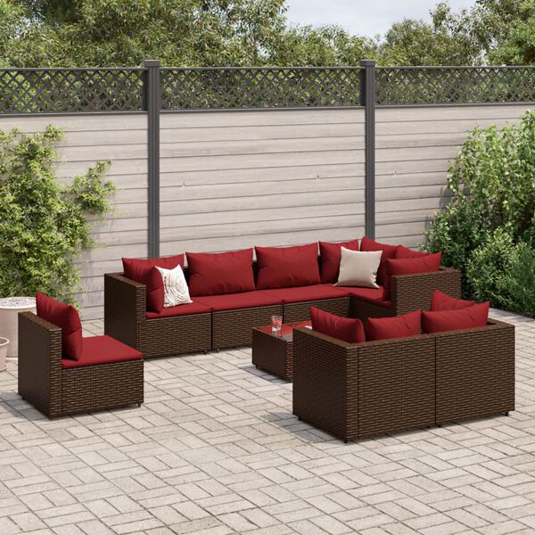 vidaXL 9 pcs conjunto lounge de jardim c/ almofad&otilde;es vime PE castanho