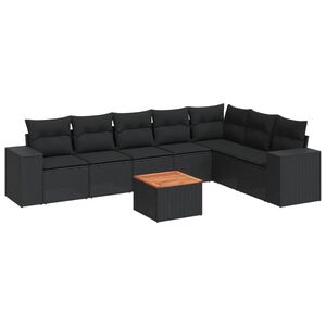 vidaXL 8 pcs conjunto sof&aacute;s de jardim com almofad&otilde;es vime PE preto