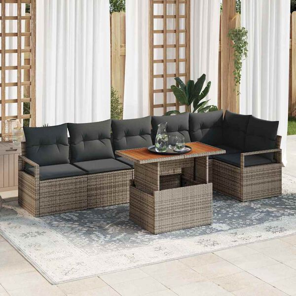 vidaXL Conjunto de Sof&aacute; de Jardim 7 pcs Cinzeto Rattan Sint&eacute;tico